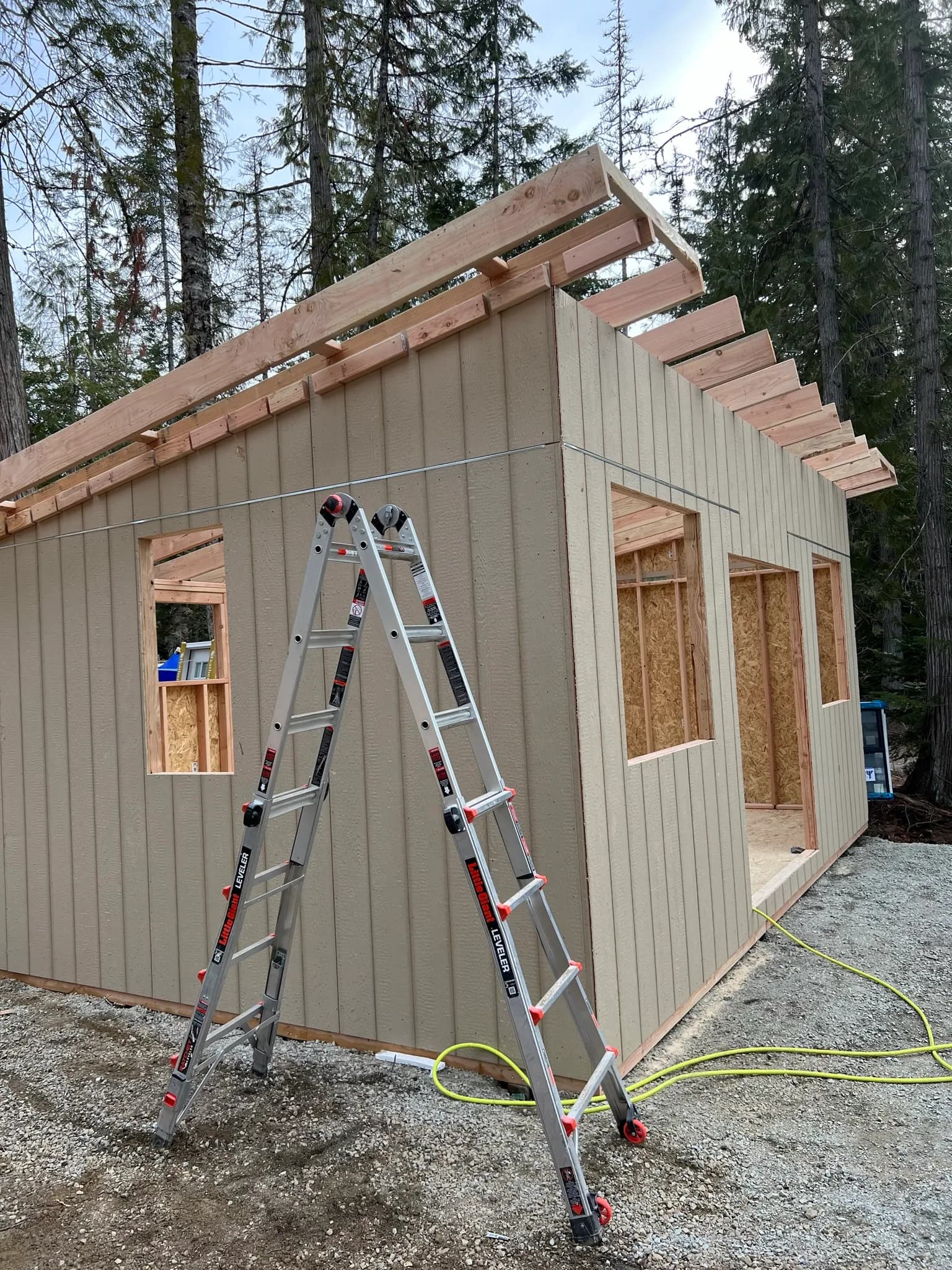roof framing progress on 14x20 studio shed