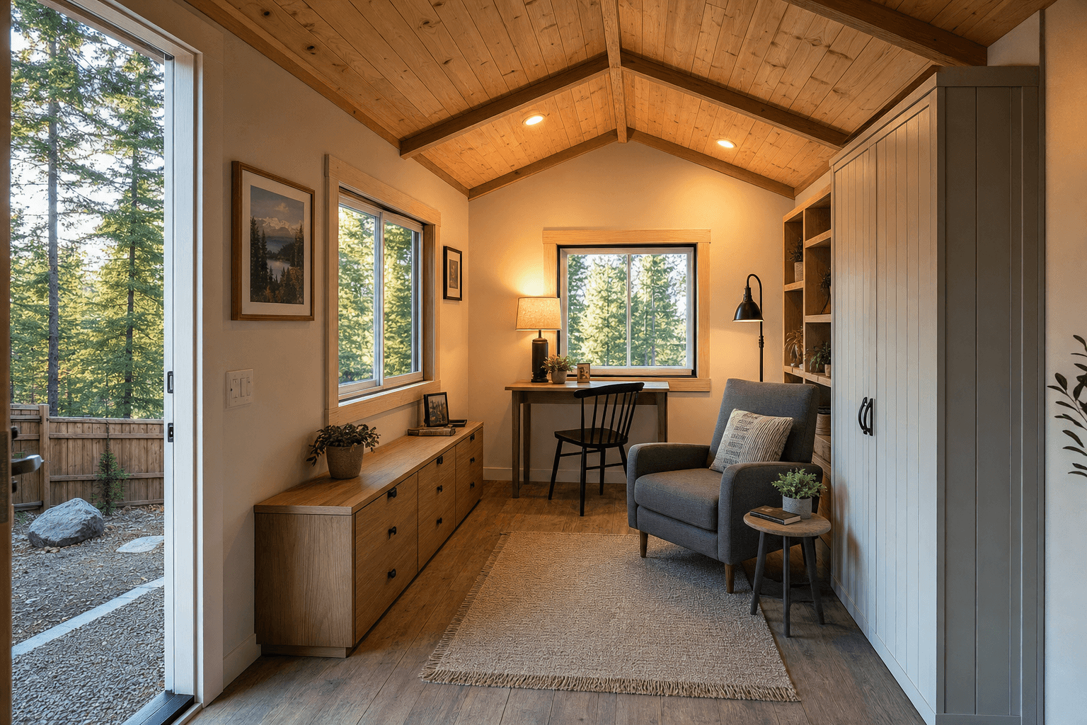 A large detached garage and workshop with a gable roof on a snowy acreage near Plummer in Benewah County