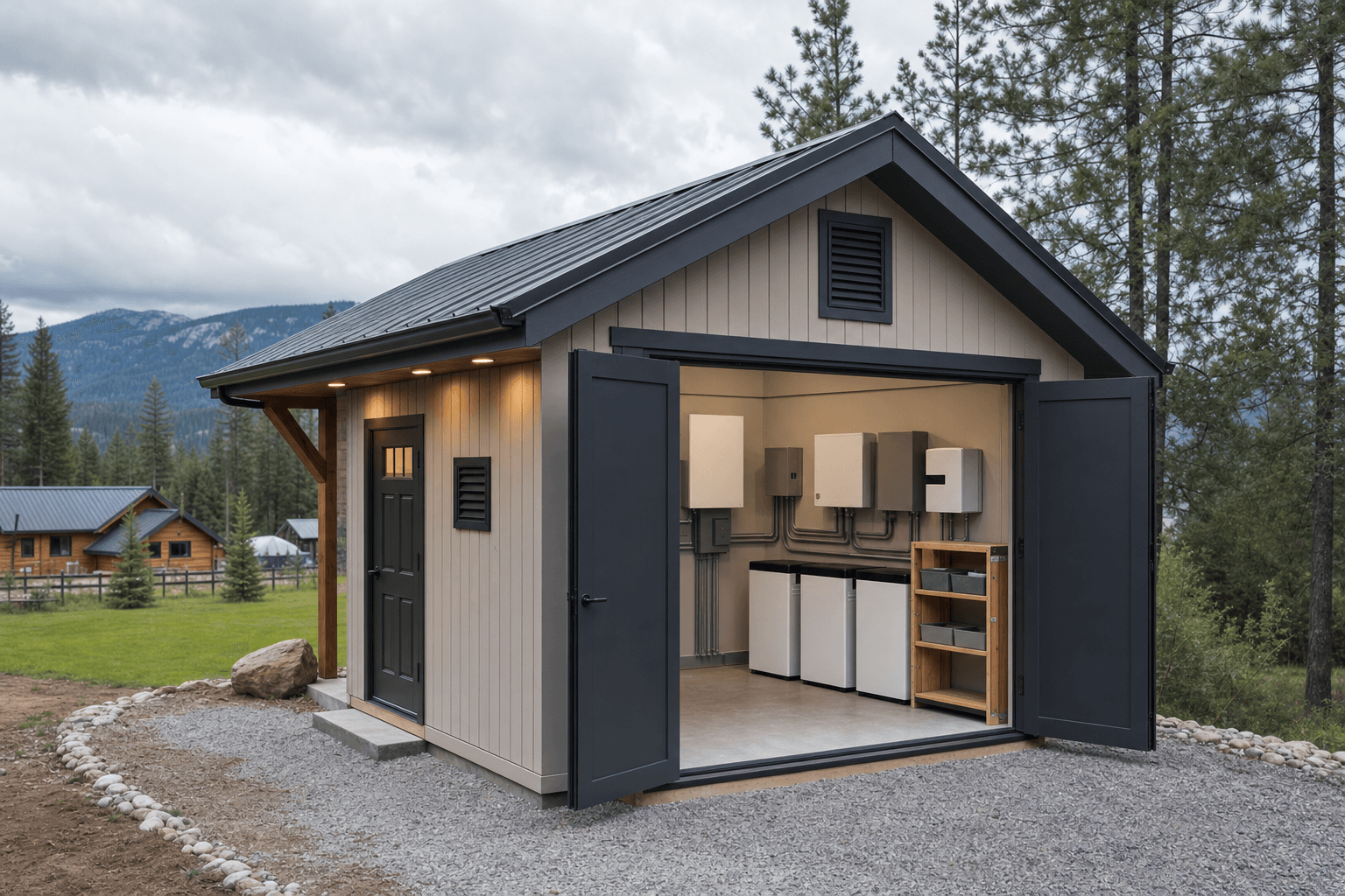 A small custom gable shed with classic trim tucked into a tight backyard behind an older home in downtown Coeur d'Alene, North Idaho