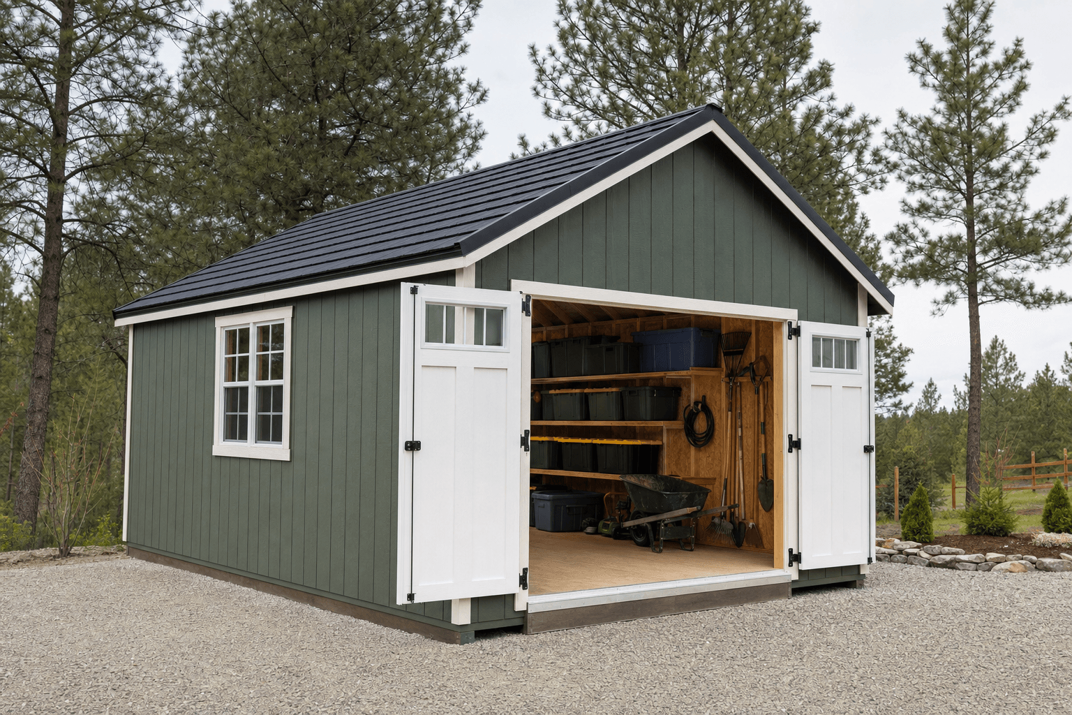 Generated custom shed exterior for North Idaho shed pricing FAQ answers