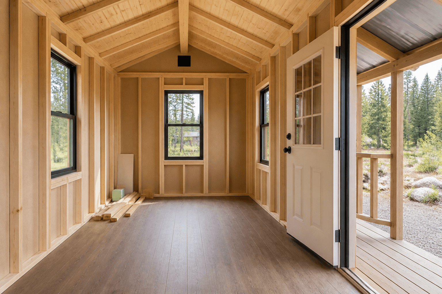 A large detached garage and workshop with a steep gable roof on a snowy lot near St. Maries in Benewah County, Idaho