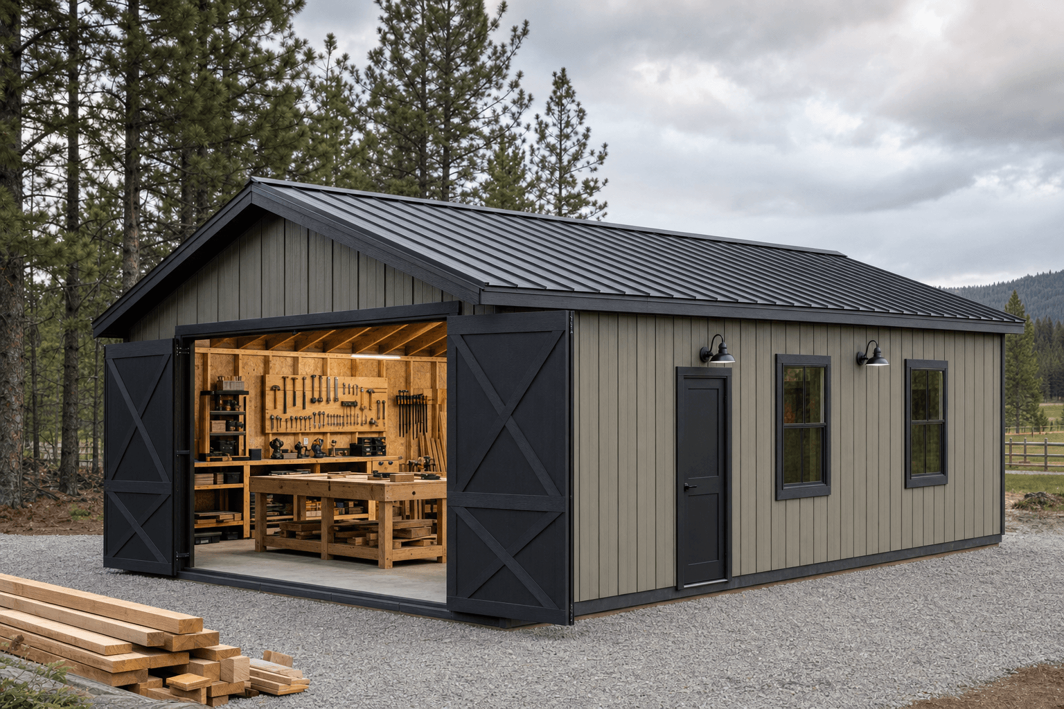 Generated on-site shed exterior for shed build process FAQ answers
