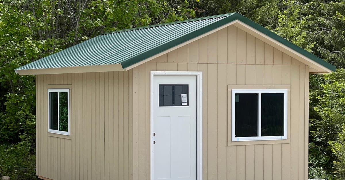 Custom green-roofed shed built on-site near Coeur d'Alene, Idaho